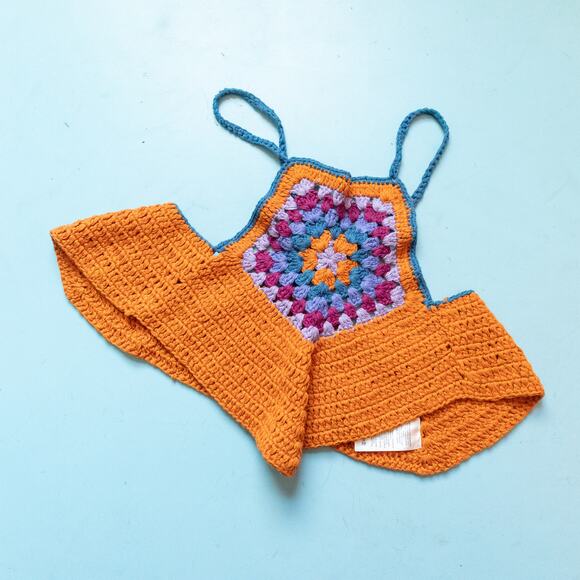 Free People Bella Orange Crochet Knit High Neck Crop Top Bralette Size XSmall XS - Picture 2 of 6